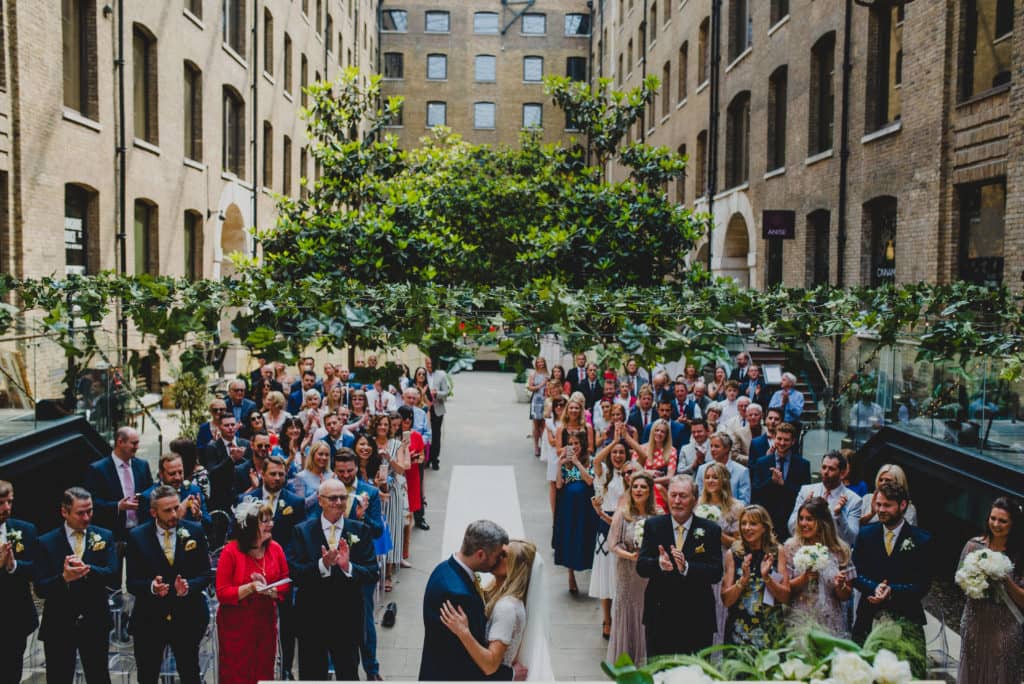 a wide angle shot of a wedding at Devonshire Terrace London